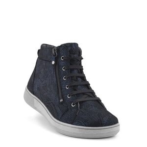 Blue print leather high trainer boot with zip