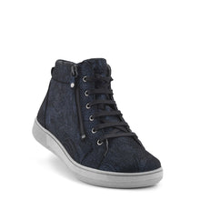 Load image into Gallery viewer, Blue print leather high trainer boot with zip
